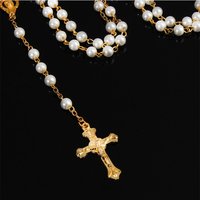 6mm yellow gold and beads rosary white pearl rosary necklace cheap Catholic prayer religious jewelry