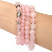 High Quality Charm Bracelet With Natural Stone Beads 6mm 8mm 10mm Rose Pink Quartz Yoga Stretch Beaded Bracelets For Man Women