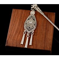 Bohemia Ethnic Vintage Gypsy Tibet Silver Color Tassel Carved Flower Chopstick Hair Sticks For Women Hairpins Jewelry Horquillas