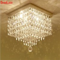 Modern Crystal Led Pendant Light Luxury Chandeliers Ceiling Lamp Square Lustre For Living Dining Room Decor Fixture Luminaire