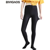 BIVIGAOS Women's Fashion Chinlon Lustrous Black Leggings High Elastic Gloss Leggings Skinny Slim Leggings Sexy Nightclub Legging