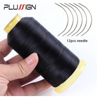 Plussign Supply Needle And Thread For Sew In Hair 12Pcs C Type Crochet Needle Black Weaving Threadfor Dreadlock Accessories