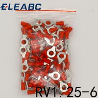 RV1.25-6 Red 22-16 AWG 0.5-1.5mm2 Insulated Ring Terminal Connector Cable Wire Connector 100PCS/Pack RV1-6 RV