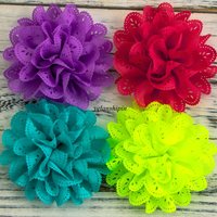 10pcs/lot 4" 15 Colors Chiffon Fabric Flowers Fluffy Eyelet Fabric Flowers For Headband Hair Accessories Hair Clip For Women DIY