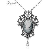 Rinhoo Necklaces & Pendants Jewelry For Women Vintage Cameo Queen Flower Beauty Head Crystal Pendant Necklace Sweater Long Chain