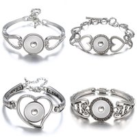 New Fashion silver plated hollow Rhinestone hearts snap Bracelet bangle 22CM fit 18MM snap button jewelry wholesale