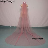 Mingli Tengda Sky Blue Bridal Veil Long Cut Edge Double Layer 3 Meters Long Wedding Veil Elegant Lady Cathedral Veil Dusty Rose
