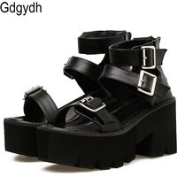 Gdgydh Ankle Strap Summer Fashion Women Sandals Open Toe Platform Shoes High Thick Heels Female Black Unique Party Shoes 35-42