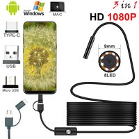 Nowa kamera endoskopowa 8 mm Endoskop USB 1080P HD z 8 diodami LED Elastyczny kabel 1/2/5M Wodoodporny boroskop inspekcyjny dla komputerów z systemem Android