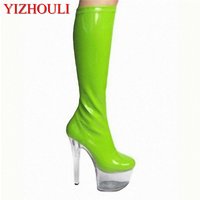 17cm high-heeled boots 7 inch Womens Knee High multicolor Faux Leather Cuff Black sexy high boots