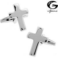 iGame Classic Cuff Links Quality Brass Material Silver Color Cross Design Cufflinks Wholesale & Retail