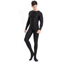 Mens Full Body Spandex Zentai Suit Black Long Sleeve Unitard Adult Zipper Back Black Footed Cosplay Bodysuit Costumes