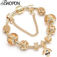 BAOPON Luxury Crystal Bees Gold Color Charm Bracelet For Girl Murano Glass Beads Fine Bracelet For Women Couple DIY Jewelry Gift