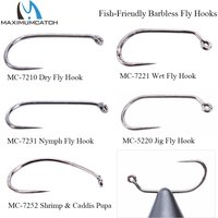 Maximumcatch 100pcs 6/8/10/12/14/16/18 Fish-Friendly Barbless Fly Tying Hook+ Dry Wet Nymph Shrimp Caddis Pupa Jig Fishing Hooks