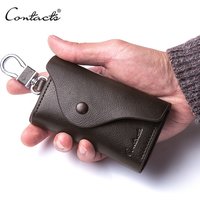 CONTACT'S Men's Genuine Leather Key Wallets Fashion Housekeeper Key Holders Male Keychain Casual Key Case For Men Key Rings