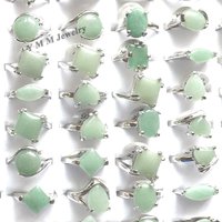 50pcs Mixed Lot Natural Green Aventurine Stone Rings For Women Fahion Jewelry
