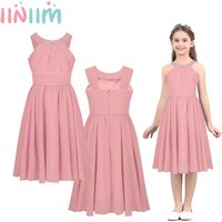 iiniim Girls Summer Party Dress Sleeveless Rhinestone Decor Halter Neck Chiffon Princess Dress for Wedding Flower Girls Birthday