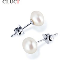 CLUCI Silver 925 Freshwater Pearl Stud Earring Women Jewelry 925 Sterling Silver White Black Pearl Earring for Women FSE124SB