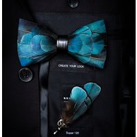 JEMYGINS Original Design Natural Brid Feather Exquisite Hand Made Bow Tie Brooch Pin Gift Box Set For Men Wedding Party Bowtie