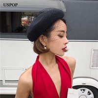 USPOP été chapeaux femmes béret vintage maille fil bérets mode femme respirant béret chapeau couleur unie casquette