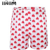 Mens Cute Love Heart Print Classic Soft Boxer Shorts Lightweight Loose Beach Wear Strawberry Board Homme Shorts Sweetpants