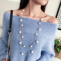 New Long Double Layer Simulated Pearl Necklace Women Sweater Chain Female Collares Statement Jewlery Wholesale 2025