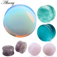 Alisouy 1 Pair Round Stone Ear Plug Fashion Cute Expander Extension Tunnels Piercing Jewelry Body Jewelry Gauges 5mm-25mm