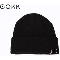 COKK Herbst Winter Hüte Für Frauen Mädchen Gestrickte Kappe Mit Ring Hip Hop Koreanische Bonnet Beanie Hut Weibliche Stretch Hüte gorras Schwarz