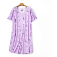Summer Female Casual Sleep Dress Ladies Soft Cotton Nightgown Women Short Sleeve Round Collar Sleepshirt Plus Size Home Dress