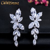 CWWZircons – boucles d'oreilles pendantes en cristal de zircon avec motif de fleurs et feuilles brillantes, bijoux de mariage pour femmes CZ438