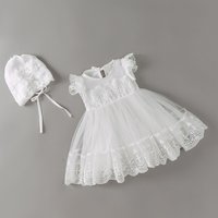 Hetiso Baby Dress with Cap White Embroidery Lace Girl Christening Gowns 1 Year Birthday Dress Newborn Clothes for 3-24M
