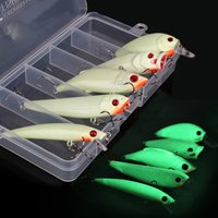 Goture 5 pièces/lot Kits de leurres de pêche de nuit vairon/Wobblers/Popper/VIB/crayon leurres pêche appât artificiel lumineux avec boîte à leurres