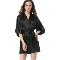 New Black Chinese Women's Faux Silk Robe Bath Gown Hot Sale Kimono Yukata Bathrobe Solid Color Sleepwear S M L XL XXL NB032