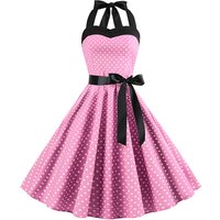 Robe Sexy rétro blanche à pois, Hepburn, Vintage, col licou, Robe de soirée, années 50 et 60, Pin Up Rockabilly