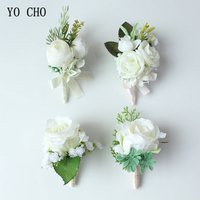YO CHO Bridal Silk Roses White Wrist Corsages Cuff Bracelets Bridesmaid Groom Flower Boutonnieres Prom Marriage Wedding Supplies