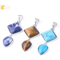 CSJA Natural Stones Pendant Crystal Square Water Drop Quartz Lapis Lazuli Geometric Pendants for Necklaces Women Jewelry F814