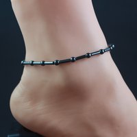 Black Thin Hematite Anklet Magnetic Round Beads Anklet Handmade Jewelry for Women Foot Chain Beach Jewelry