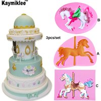 3D Jewelry Carousel Horse Silicone Fondant Molds Cake Decorating Tools Cupcake Chocolate Gumpaste Clay Mould Kitchen Baking C264