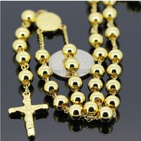 6mm Rosary Chain Stainless Steel Jesus Crucifix Cross Necklace Pendant For Women Men