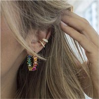 High Quality Micro Pave Rainbow Cz Hoop Earring Iced Out Bling Fashion Cubic Zirconia Full Paved Luxury Jewelry For Women