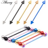 Alisouy 1PC 14G Stainless Industrial Piercings Barbell Scaffold Earrings Tragus Ear Gauge Body Jewelry With BALLS or CONES Spike
