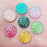 Mixed 40PCS shiny Resin 16mm round flower Flat back rhinestone scrapbook DIY Wedding applique ornament crafts SF528