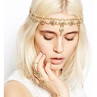Gold Color Flower Crystal Wedding Forehead Hair Chain Bohemia Bridal Pearl Headpiece For Women Chic Jewelry Accessories