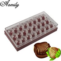Aomily 24 Shell Shape Clear Hard Chocolate Mold DIY Fondant Tool Baking Polycarbonate PS Candy Maker Cake Mousse Mould Home Gift