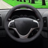 DIY handgenähter schwarzer Kunstleder-Lenkradbezug für Hyundai I30 2008 2009 2010 FD