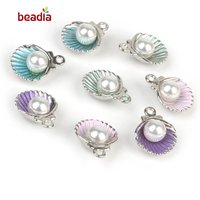 Shell Shape With White Pearl Beads DIY Enamel Charm Fashion Earring Pendant Necklace Metal Tone Hole 1.5mm Jewelry Making