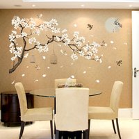 Autocollants muraux de style prairie chinoise pour salon, fleur, lune, canapé, arrière-plan de télévision, décoration, beaux décalcomanies, art, poésie, peinture murale