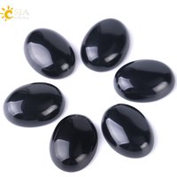 CSJA 1PC Natural Stone Oval Cabochon Obsidian Bead No Hole for Women Men Fashion Jewelry Making Ring Face Bracelet Necklace F508