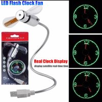 DIY USB Fan Gadget Mini LED Light Flash Clock Fan Flexible Alloy Real-time Clock Display Cool Fan for PC&Laptop&Car&Mobile Power