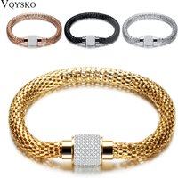 NEW Designer Jewelry Bijouterie Rhinestone Charm Bracelets For Women Stainless Steel Magnet Clasp Crystal Bracelets & Bangles
